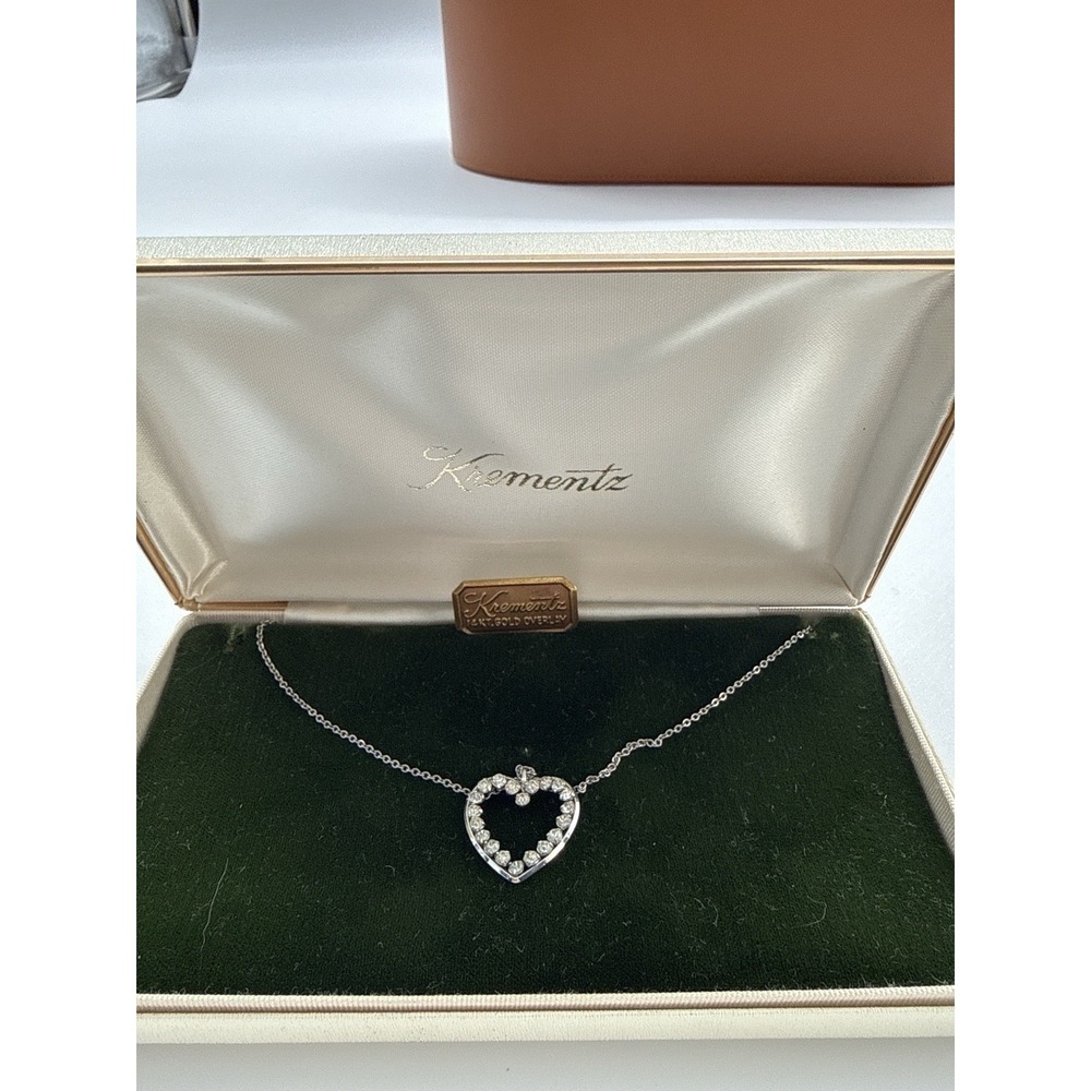 vintage Krementz open heart‎ pendant necklace made of 14K gold overlay